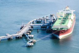 Wholly-owned Q-Max LNG carrier Al Mayeda unloading cargo at a terminal.