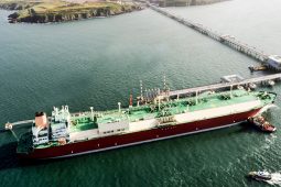 A Q-max LNG carrier pictured unloading cargo at South Hook Terminal in UK.